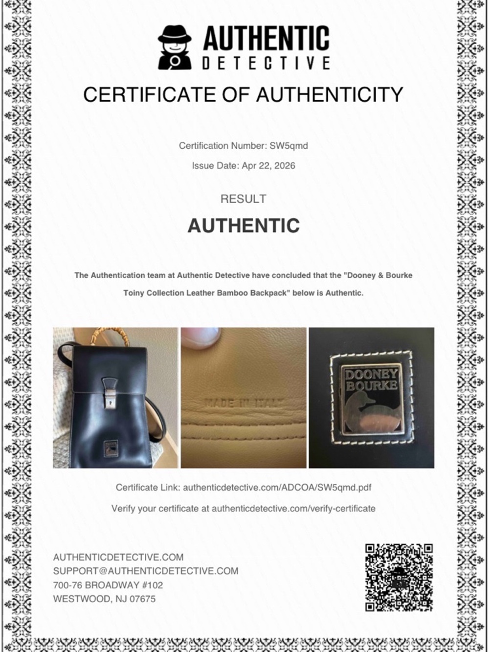Dooney & Bourke Black Leather Bamboo-Handle Backpack - Picture 12 of 12
